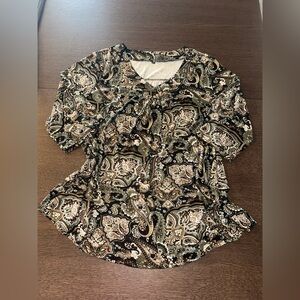 Paisley Print Women's Top V-Neck With Button Details 3/4 sleeves Stretch Size 4X